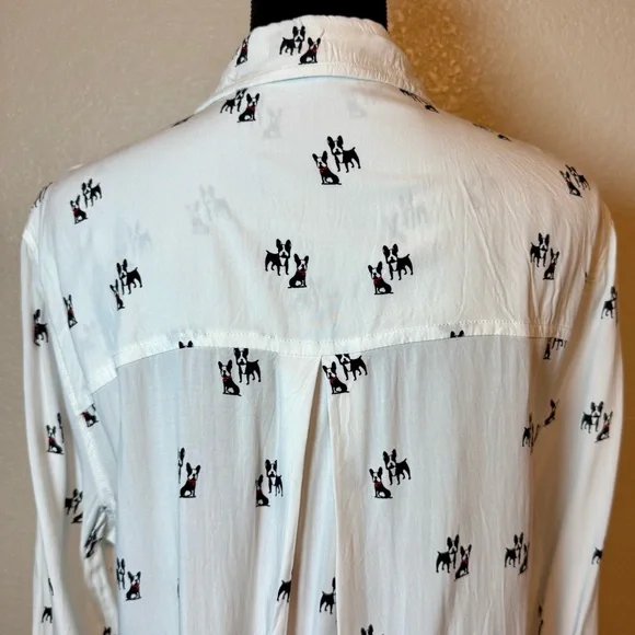 Jane & Delancey Boston Terrier Dog Print Button Down Top White Black Size XL - Picture 8 of 14